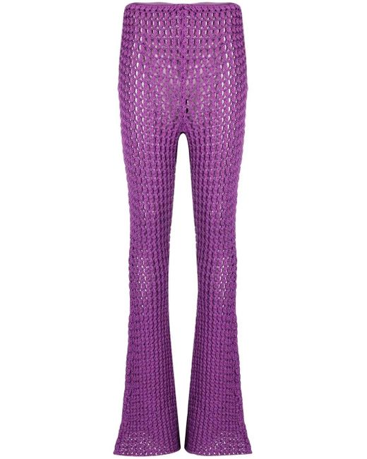 Moschino Purple Crochet-Knit Flared Trousers