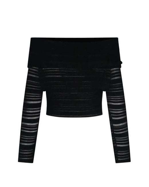 ANDREADAMO Black Off-Shoulder Horizontal-Stripe Top