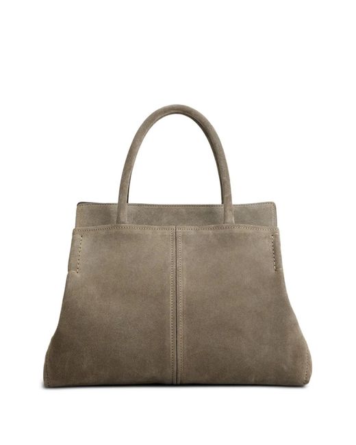 Tod's Gray Logo-Patch Suede Tote Bag