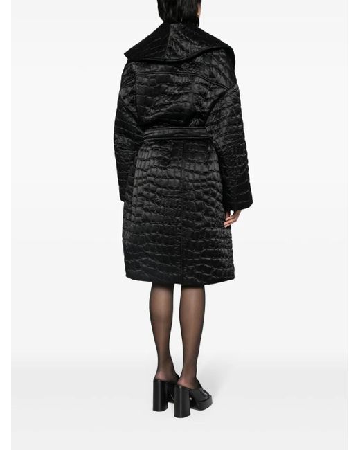 Versace Black Crocodile-Pattern Quilted Coat