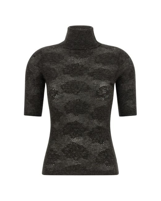 Brunello Cucinelli Black Openwork Short-Sleeve Sweater