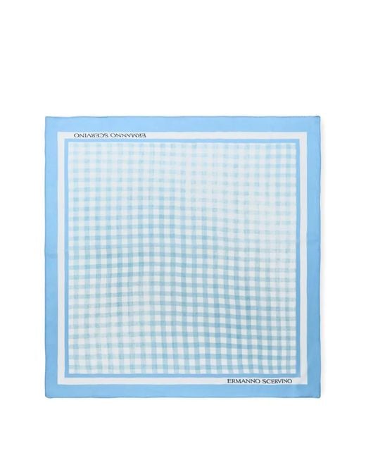 Ermanno Scervino Blue Vichy Print Square Silk Stole