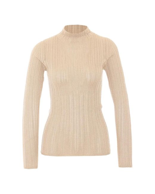 Fabiana Filippi White Lamé-Effect Ribbed-Knit Sweater