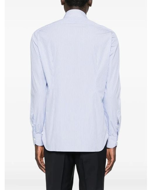 Luigi Borrelli Napoli White Striped Buttoned Shirt for men