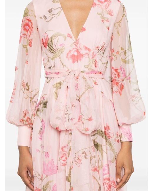 Robe longue en soie à fleurs imprimées Erdem en coloris Pink