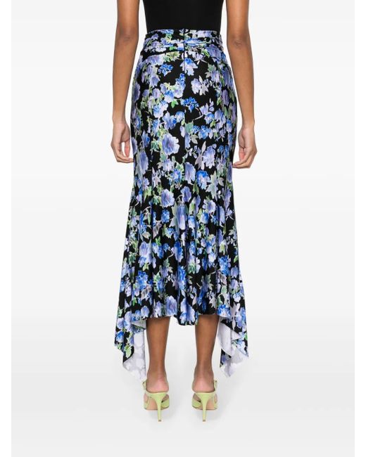 Philosophy Di Lorenzo Serafini Blue Floral-Print Midi Skirt