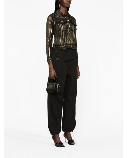 Madison Maison Black Panelled Foiled-Finish Denim Jacket