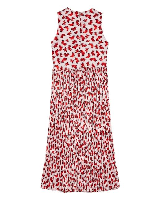 Jil Sander Red Floral Pleated Midi Dress