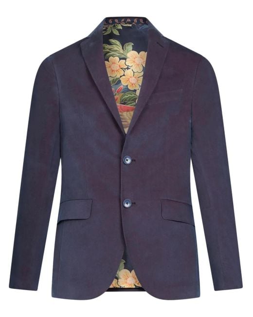 Etro Blue Single-Breasted Velvet Blazer for men