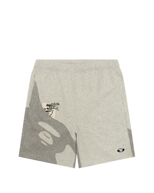 Aape By A Bathing Ape White Moonface Logo-Patch Shorts for men