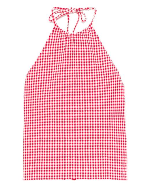 Hunza G Pink Check-Pattern Halterneck Top