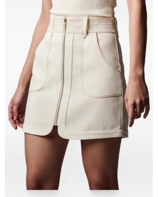 Hevron Natural Nora Zip-Up Patch-Pocket Mini Skirt