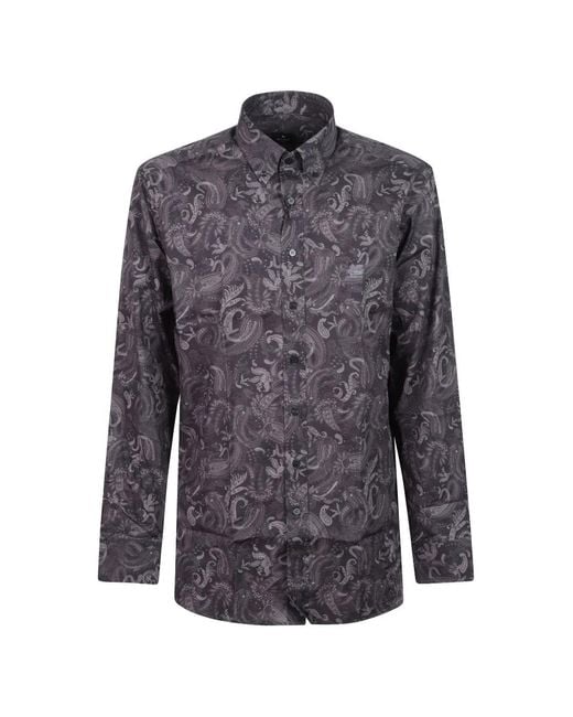 Etro Gray Paisley-Print Button-Down Shirt for men