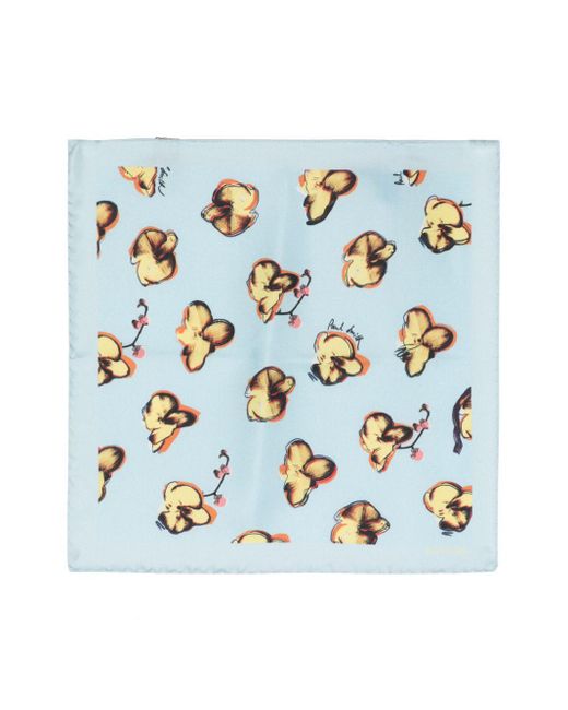 Paul Smith Blue Floral-print Silk Pocket Square for men