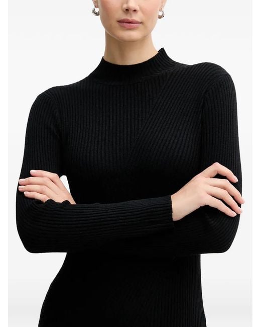 Pedro Del Hierro Madrid Black Ribbed Panelled Midi Dress