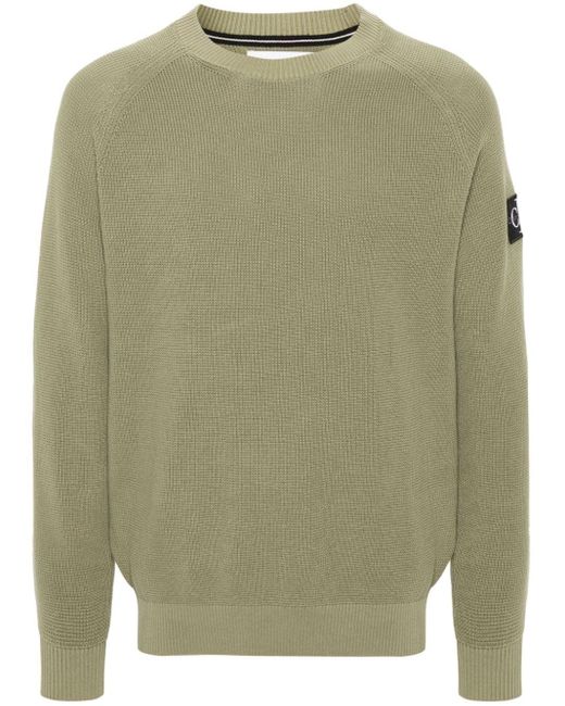 Pull en coton à patch logo Calvin Klein pour homme en coloris Green