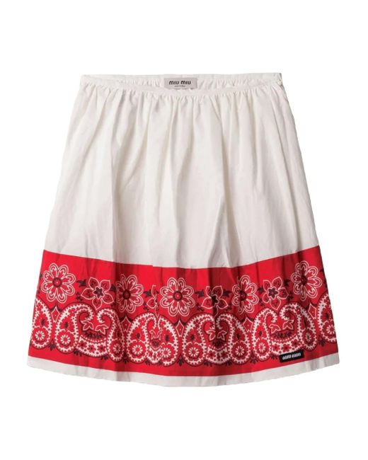 Miu Miu Slubbed Bandana Popeline Rok in het Red