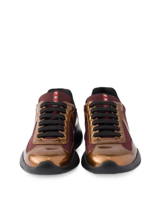Prada Brown America's Cup Metallic Leather And Bike Fabric Sneakers for men