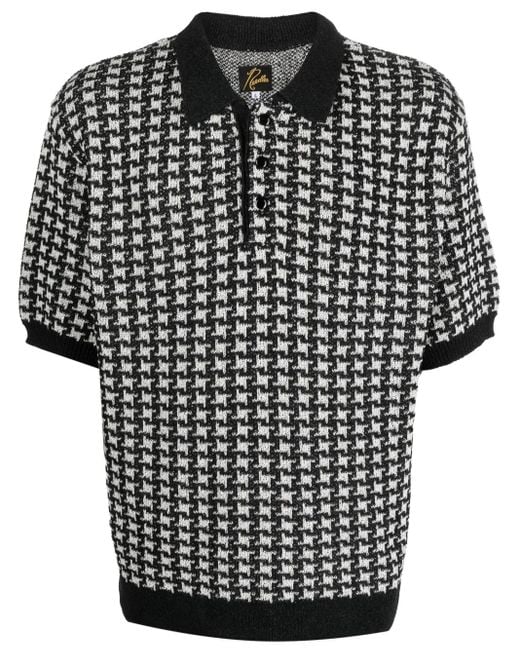 Needles Black Houndstooth-Pattern Knit Polo Shirt for men