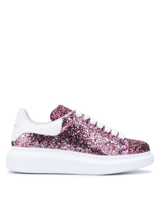 Sneakers In Pelle Con Glitter 45mmAlexander McQueen in Pelle di colore Rosa  | Lyst