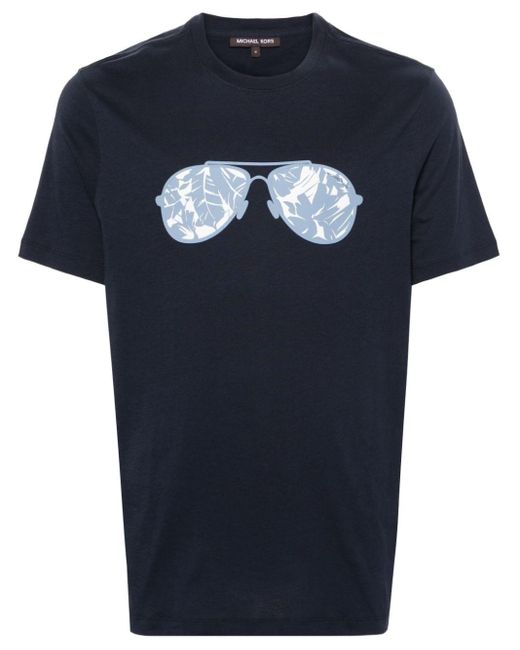 Michael Kors Blue Palm Aviator Cotton T-shirt for men