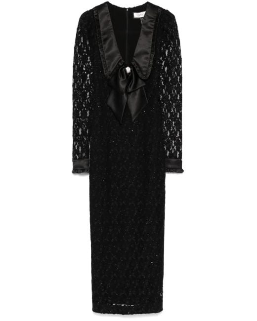 Nissa Black Floral-Lace Maxi Dress