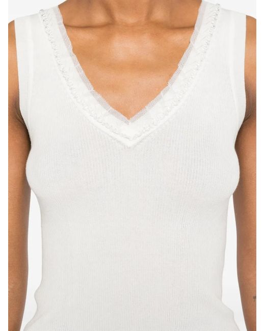 P.A.R.O.S.H. White Bead-Embellished Tank Top