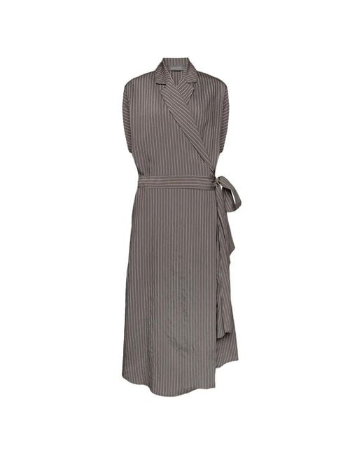 Elena Miro Gray Striped Wrap Dress