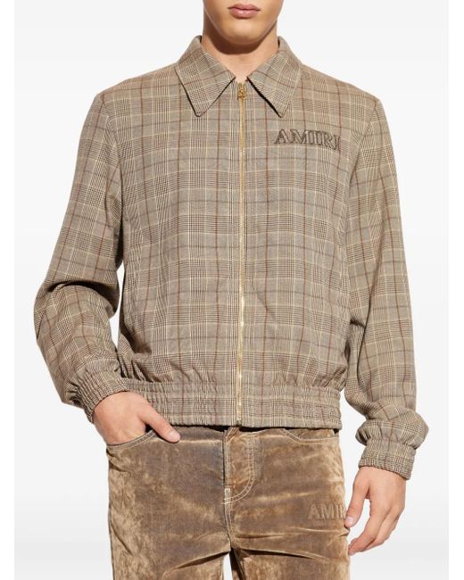 Amiri Natural Check-Pattern Embroidered-Logo Jacket for men