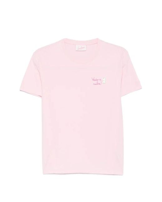 Mc2 Saint Barth Pink Emilie Logo-Embroidered Slogan T-Shirt