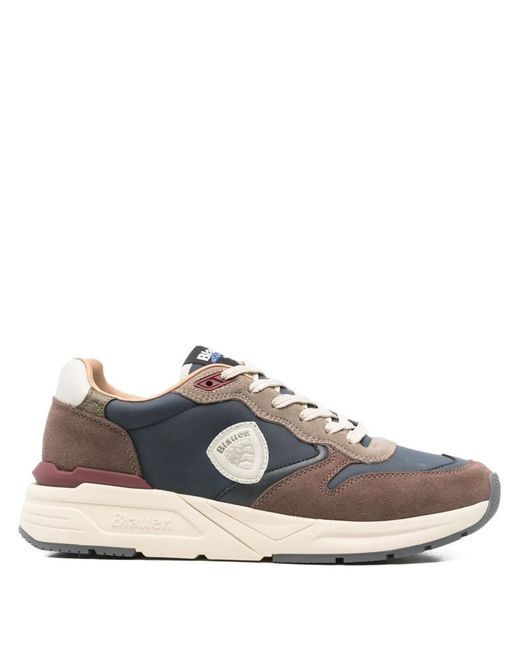 Blauer White Leather Panel Sneakers for men
