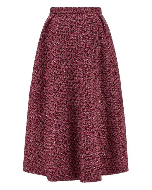 Alessandra Rich Purple Sequin-Embellished Tweed Midi Skirt