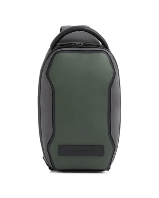 Piquadro Black Logo-Patch Panelled Backpack for men