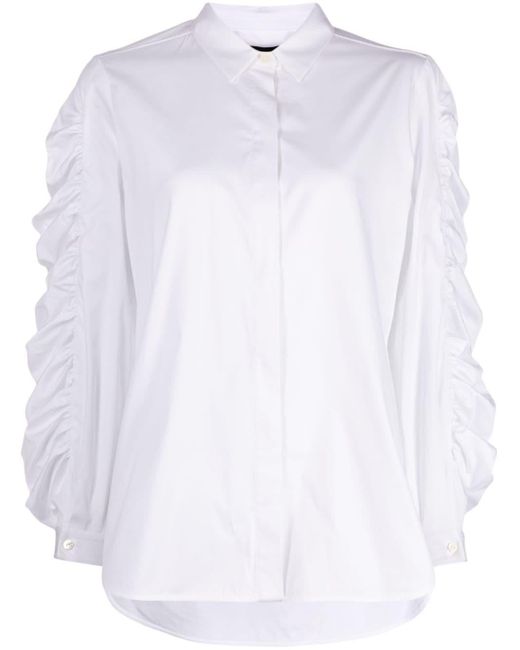 Paule Ka White Ruched-detail Satin Poplin Shirt