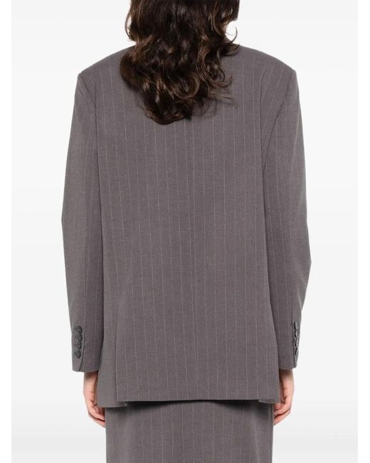 THE NINA STUDIO Gray Jessy Pinstripe Double-Breasted Blazer
