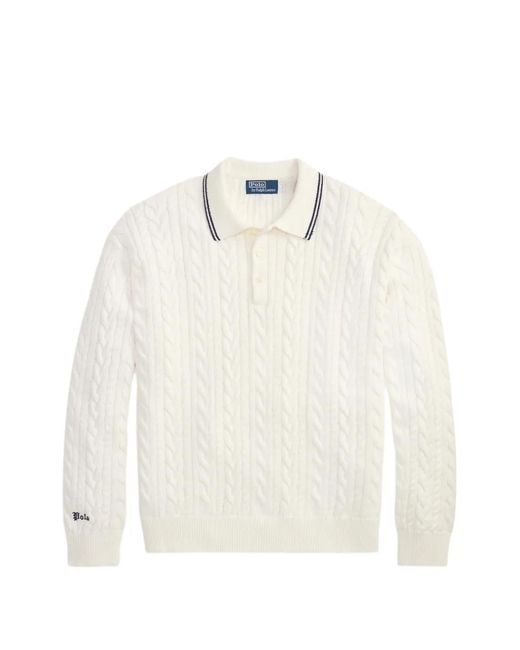Polo Ralph Lauren White Cable-Knit Polo Sweater for men