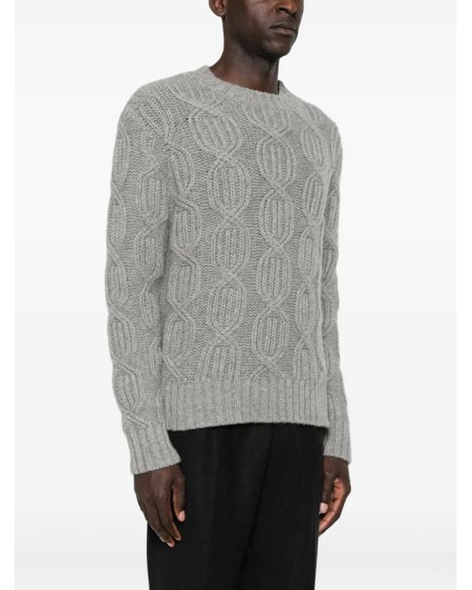 Malo Gray Cable-Knit Crew-Neck Sweater for men