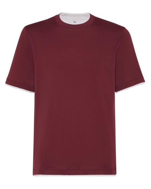 Brunello Cucinelli Red Contrast-trim Cotton T-shirt for men