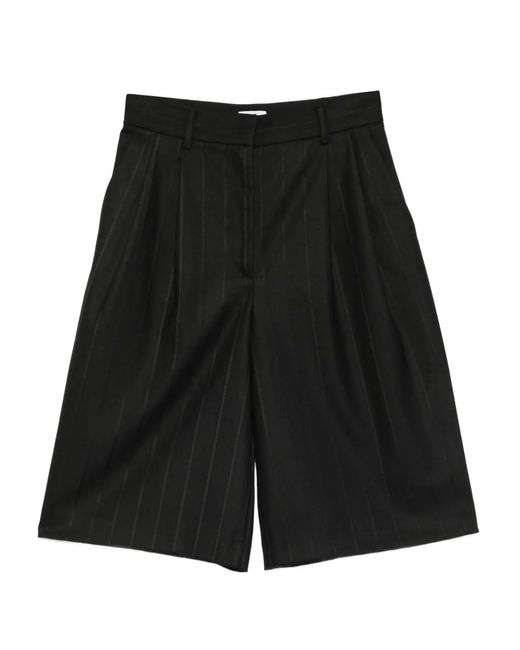 ANDAMANE Black Xiana Pleated Pinstripe Shorts