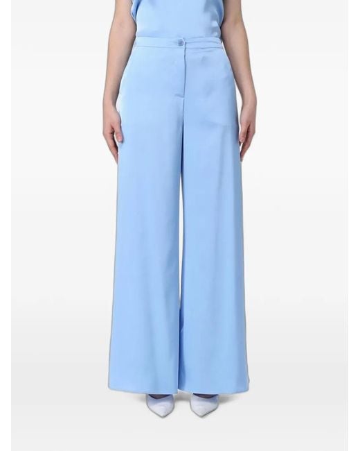 Hanita Blue Crepe Wide-Leg Trousers