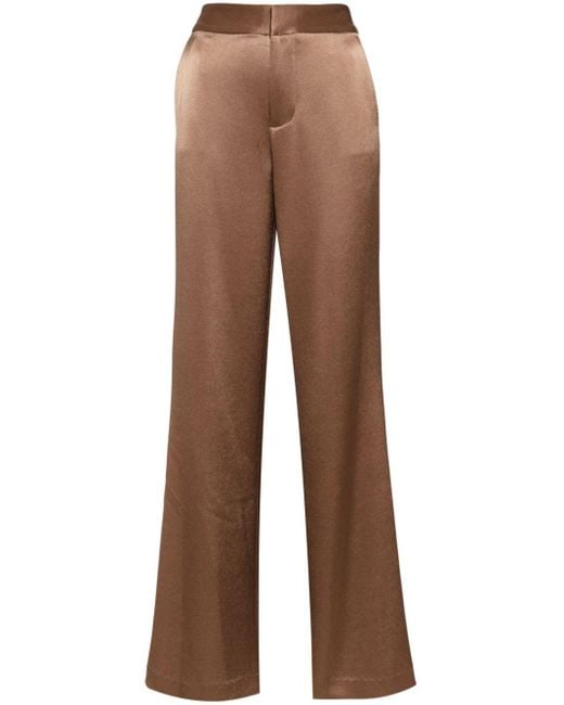 Alice + Olivia Brown Calvin Satin-Finish Trousers