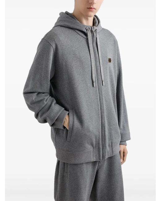 Dolce & Gabbana Gray Logo Cotton Jersey Zip-Up Hoodie for men