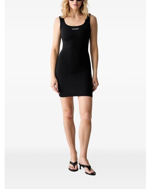 Guess Black Rhinestone-Logo Scoop-Neck Mini Dress