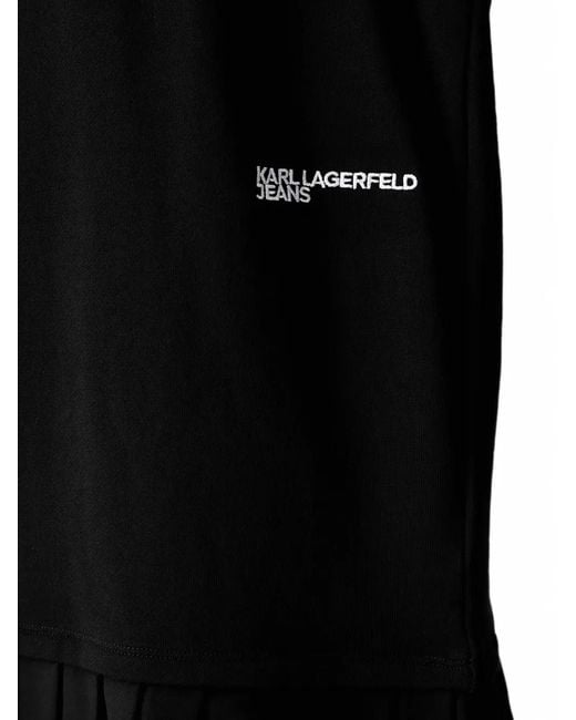 Karl Lagerfeld Black Pleated Logo-Print Mini Dress