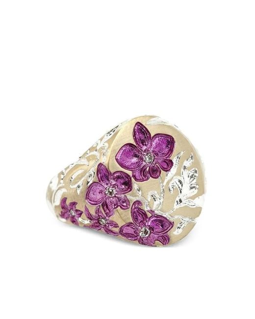 Castro Smith Pink 9kt Purple Orchid Siegelring aus Gelbgold