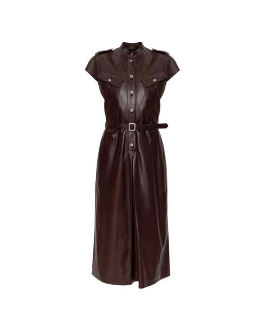 McQueen Brown Leather Midi Dress