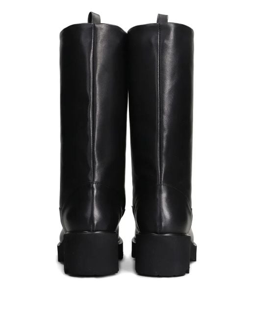 Julie Dee Black Mid-Calf Leather Boots