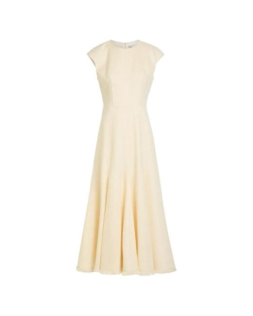 Gabriela Hearst White Crowther Frayed-Edge Cap-Sleeve Midi Dress