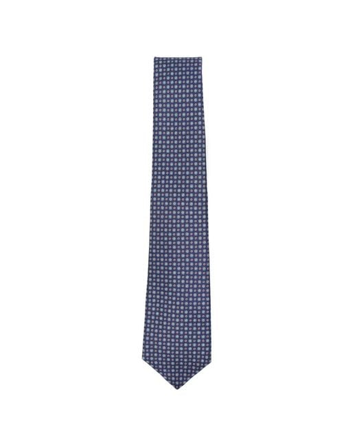 Kiton Blue Geometric-Print Silk Tie for men