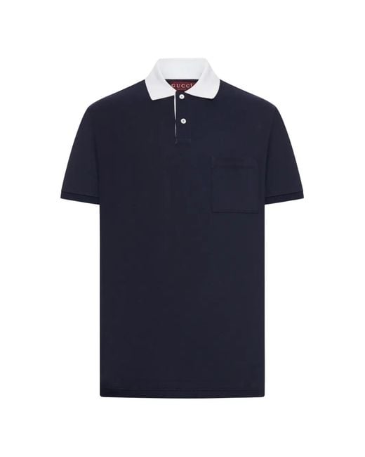 Gucci Blue Contrast-Collar Chest-Pocket Polo Shirt for men